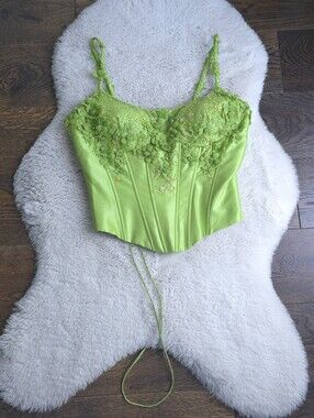 Y2K Forest Fairy Floral Beaded Lace Up Corset Top